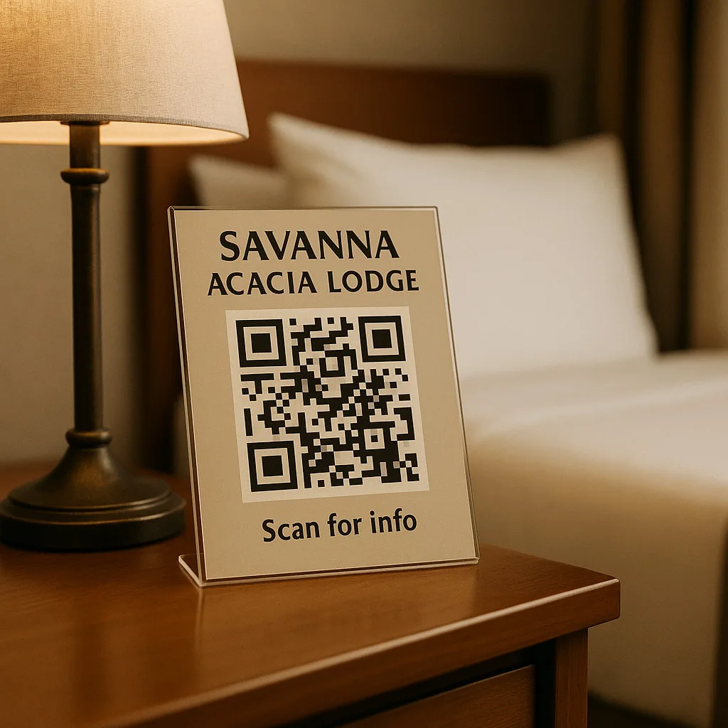 hotel lodge room qr code savanna acacia welcome info kenya