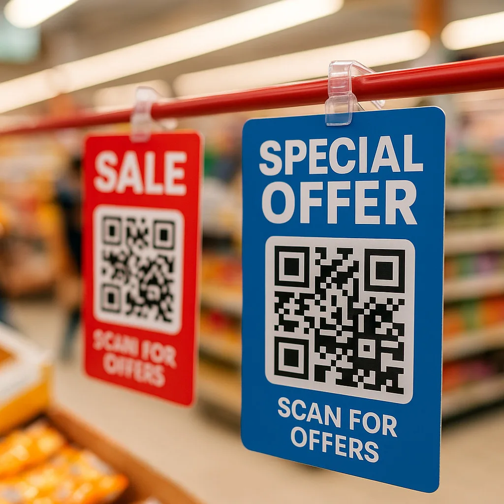retail shop qr code hanging tags kenya supermarket offer scan